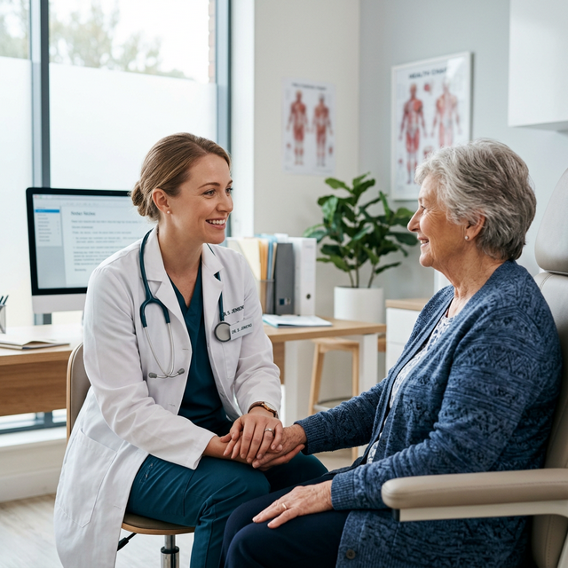 doctor talking to patient, modern clinic